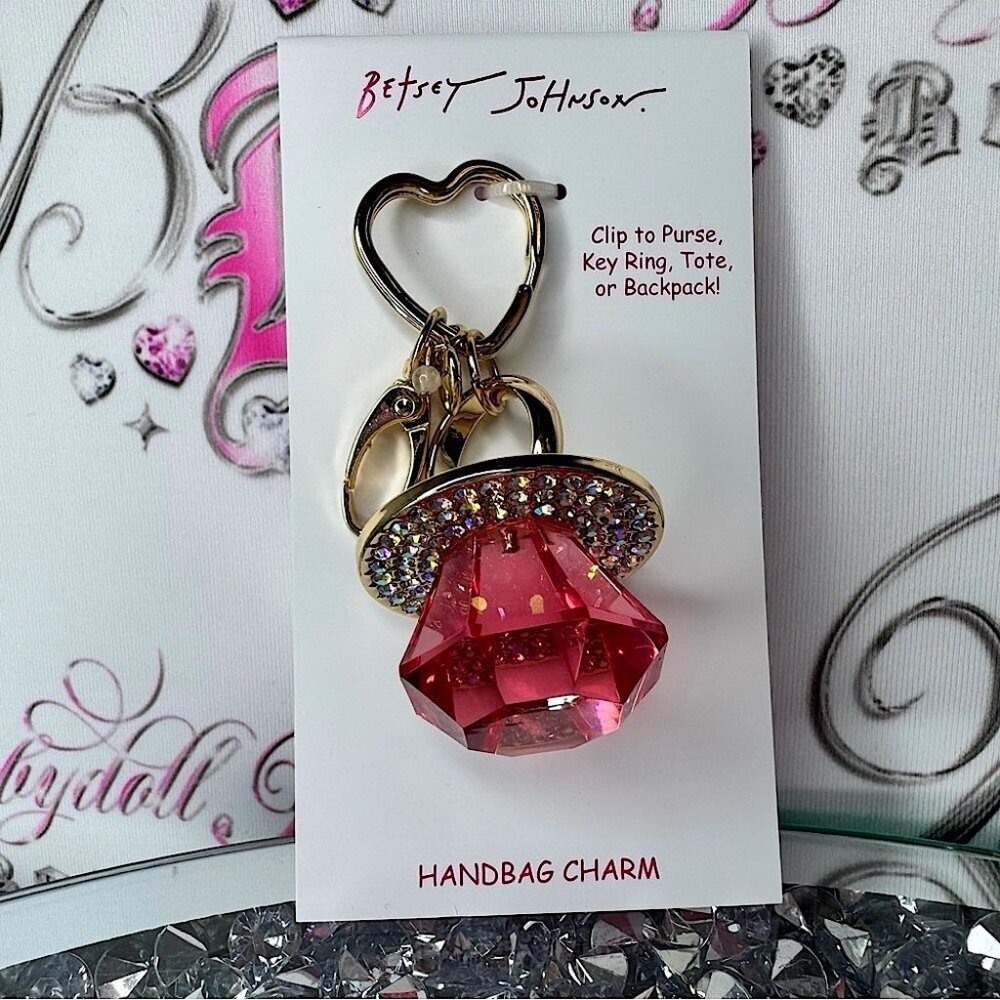 Betsey Johnson ring pop Pink Crystal Keychain bag charm bling rhinestone viral
